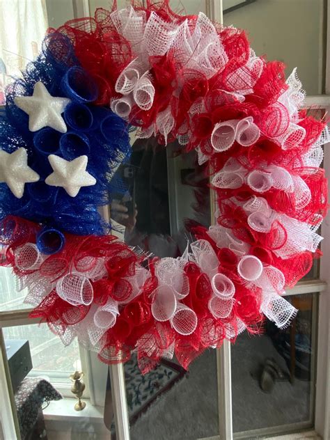 4th Of July American Flag Deco Mesh Wreath Etsy