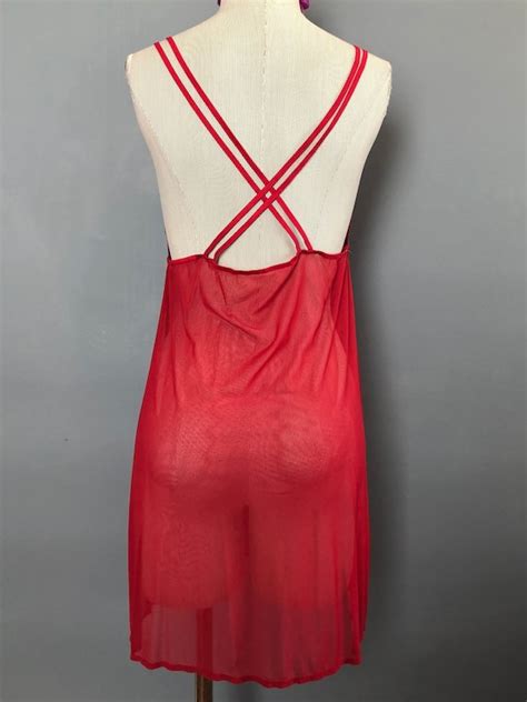 Vintage 1990s Babydoll Lingerie Sheer Red Babydoll D Gem