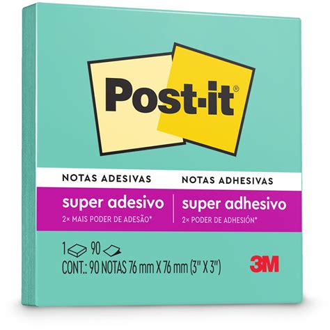 Bloco De Notas Super Adesivas Post It Azul Aqua 76 Mm X 76 Mm 90