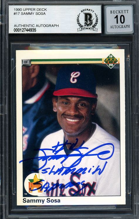 SAMMY SOSA AUTO 1990 UPPER DECK ROOKIE CARD GEM 10 AUTO SLAMMIN BECKETT