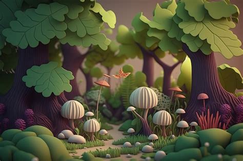 Premium AI Image | 3D rendering cute forest with high details