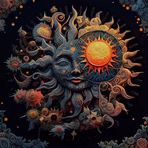 Moon And Sun And Stars Symbolic Esoteric Intricate Fine Details Intricate Details Super