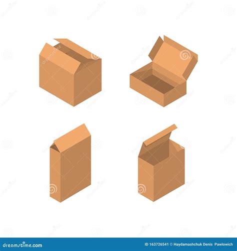 Isometric Packaging Box Vector Set Cardboard Boxes Collection In Cartoon Style Solated On White