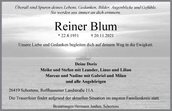 Traueranzeigen Von Reiner Blum Nordwest Trauer De