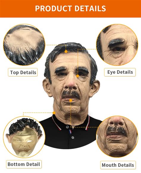 Realistic Latex Black Hair Old Man Mask Halloween Masquerade Party Male