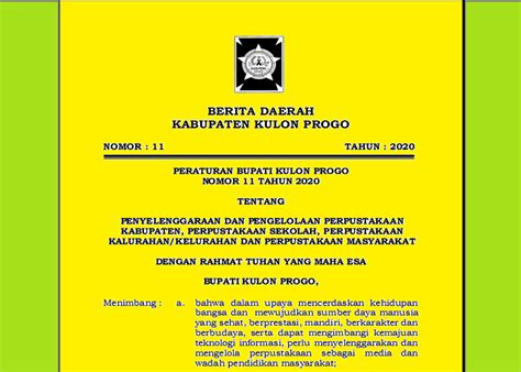 KALIBAWANG Peraturan Bupati Kulon Progo Nomor 11 Tahun 2020