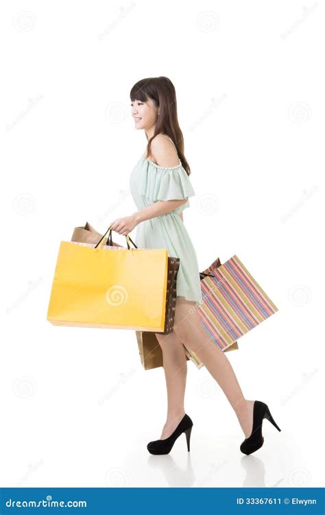 Attractive Asian Woman Walking With Shopping Bags Stock Image Image