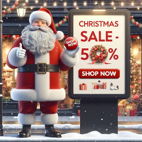 Premium Photo | Santa Claus with christmas billboard Christmas sale Christmas billboard ...