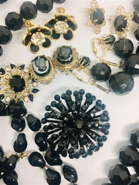 Lot of Black Costume Jewelry Rhinestones Earrings Necklaces | Etsy