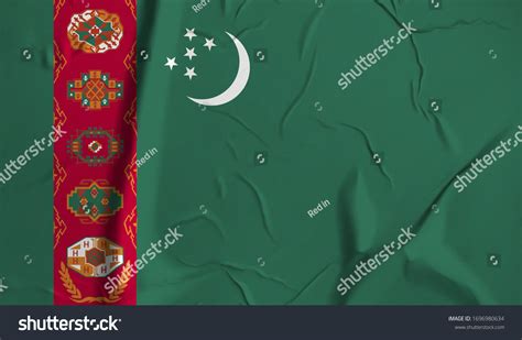 Turkmenistan Flag On Crumpled Paper Background Stock Illustration