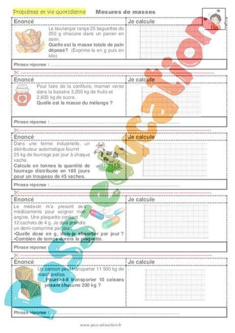 Mesures De Masses Cm1 Cm2 6ème Segpa Erea Problèmes Et Vie Quotidienne Pdf à