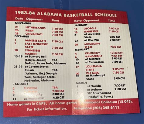 198384 University Of Alabama Basketball Pocket Schedule Free Download