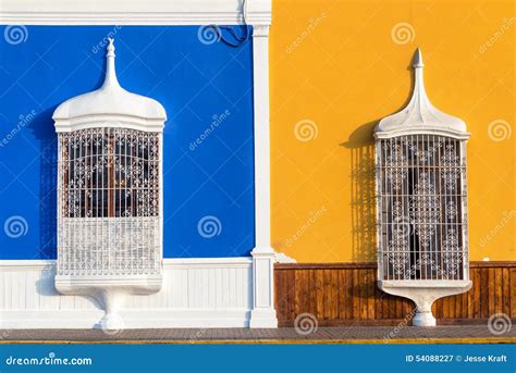 Blue And Yellow Architecture In Trujillo Stock Image Image Of