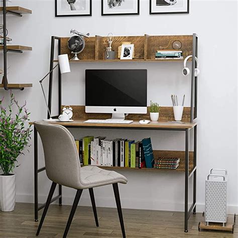 Mecor Study Writing Computer Desk With Bookshelf And Hutch With Cpu