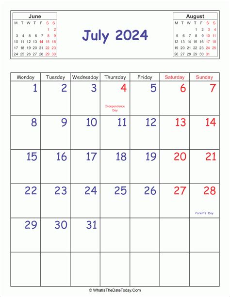 Printable 2024 Calendar July Vertical Layout Whatisthedatetodaycom