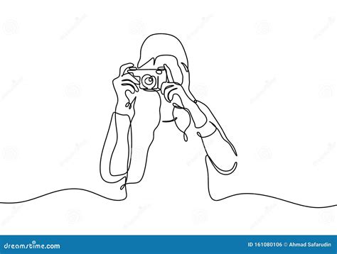 Continuous One Line Drawing Of Girl Taking Picture With Her Camera