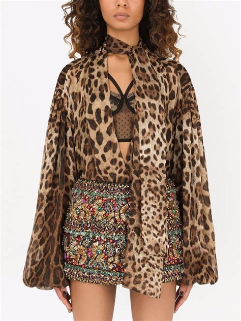 Dolce Gabbana Leopard Print Silk Pussy Bow Blouse Farfetch