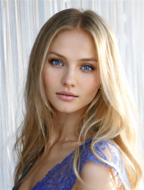 A Close Up Of A Woman With Long Blonde Hair And Blue Eyes Seaart Ai