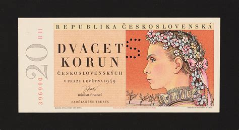 ČESKOSLOVENSKO 20 korun 1949 perforace S stav UNC Aukro