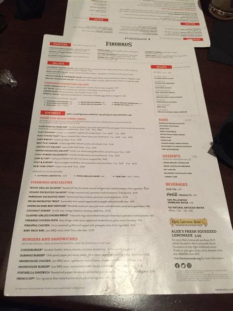 Menu At Firebirds Wood Fired Grill Pub Bar Hoover