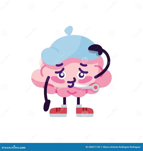 Isolated Sick Brain Cartoon Stock Vector Illustration Of Think