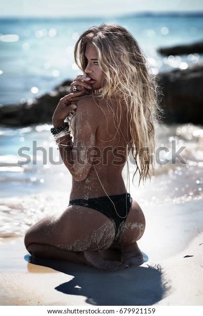 1 101 Sexy Attractive Blonde Lady Posing On The Beach Sunbathing Images Stock Photos 3D