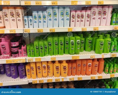 Selective Focused Of Hair Shampoo Displayed On The Shelves Inside The