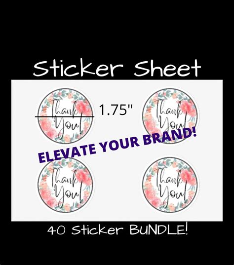 Circle Floral Thank You Sticker 10 Sheet BUNDLE Small Business ...