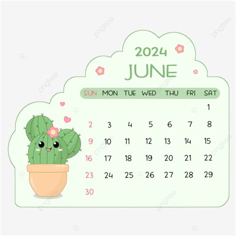 Calendario Junio 2024 Lindo Cactus PNG Dibujos 2024 Calendario