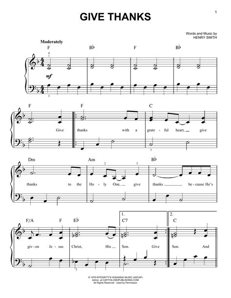 Give Thanks By Henry Smith Sheet Music For Very Easy Piano At Sheet