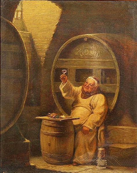 Signed L A Biggs Monk Drinking Wine 19th Century Drunkards In