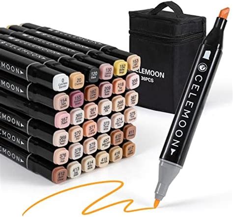 CeleMoon 36 Skin Tone Colors Dual Tip Alcohol Markers Pens Fine And