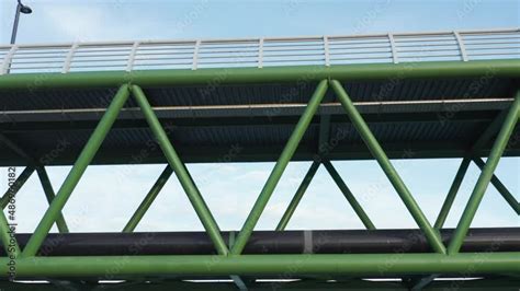 Green Metal Bridge Carrying Oil Gas Or Sewer Pipelines Truss Bridge