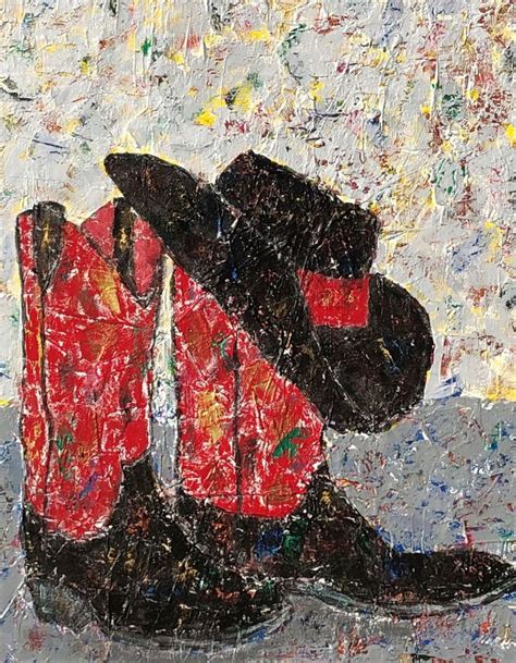 A Painting Of Cowboy Boots And A Hat