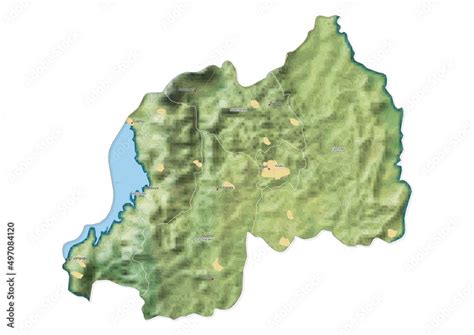 Isolated map of Rwanda with capital, national borders, important cities ...