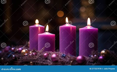 Advent Candles in Church - Three Purple and One Pink As a Catholic Symbol, Generative Ai Stock ...