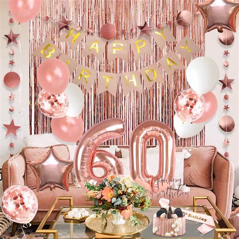 60th Birthday Decorations For Women Happy Birthday Banner Cake Topper