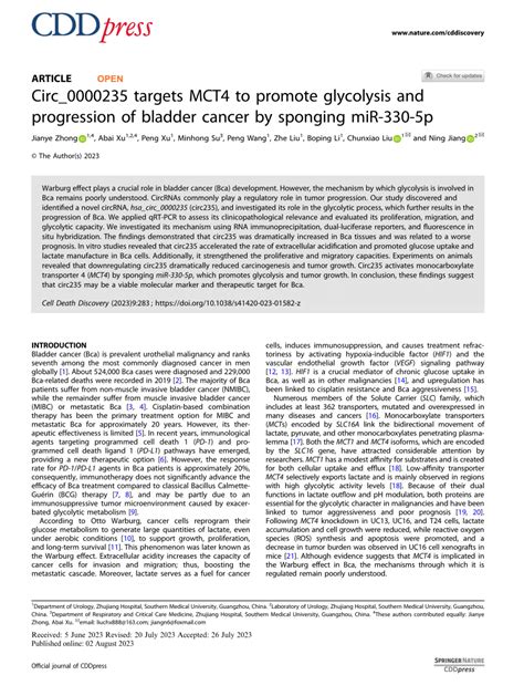 PDF Circ 0000235 Targets MCT4 To Promote Glycolysis And Progression