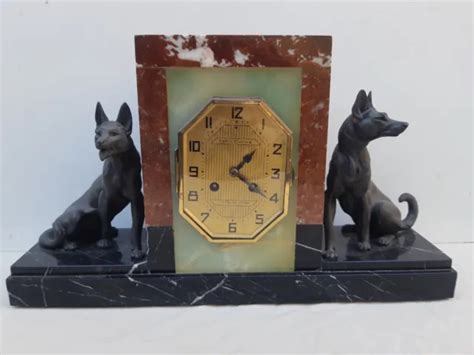 Ancienne Pendule De Chemin E Marbre Avec Chiens En R Gule Art D Co