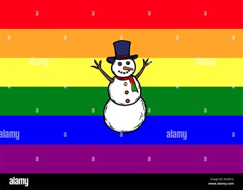 Illustration Drawing Of A Gay Lgbtq Snowman Christmas Holidays Celebration In December Winter