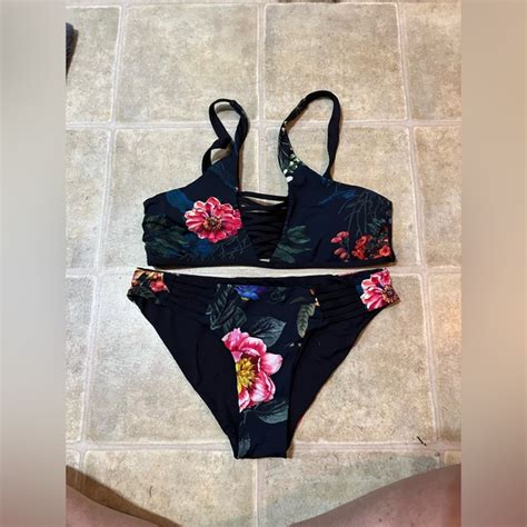 Tinibikini Swim Tinibikini Black And Pink Floral Bikini Set Poshmark