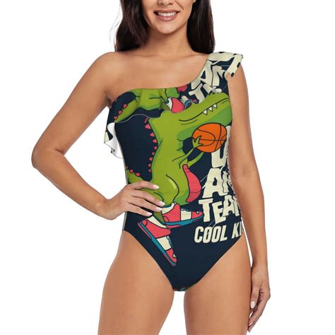 Bingfone Dinosaur Basketball Player Print Womens One Piece Swimsuits