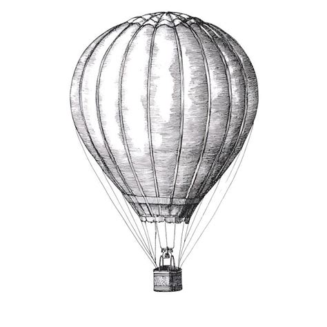 Hand Drawn Sketch Of A Hot Air Balloon Monochrome Vintage Style Stock