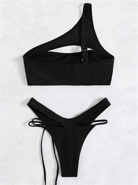 Emmiol Free Shipping 2023 Black Cutout Bikini Set Black M In Bikini