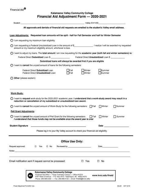 Fillable Online KVCC Financial Aid Adjustment Form Fax Email Print