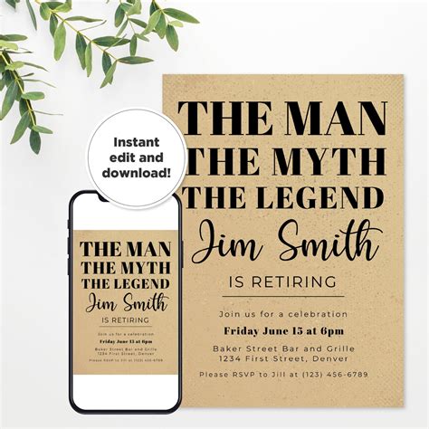 The Man The Myth The Legend Retirement Party Invitation Etsy