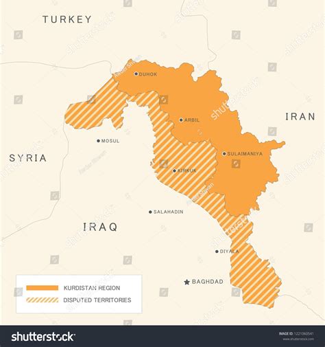 Geopolitical Map Kurdistan Region Disputed Territory Stock Vector ...