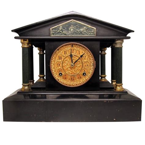 1882 Ansonia Marble Mantel Clock With Brass And Greek Egg And Dart Detailing For Sale At 1stdibs