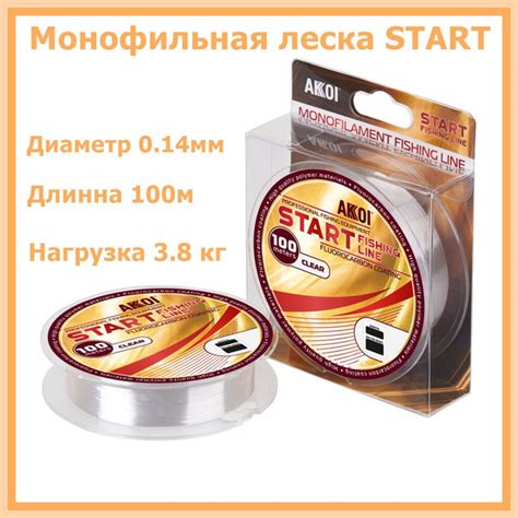 Монофильная леска для рыбалки AKKOI Монофильная леска START, 1 шт. по ...