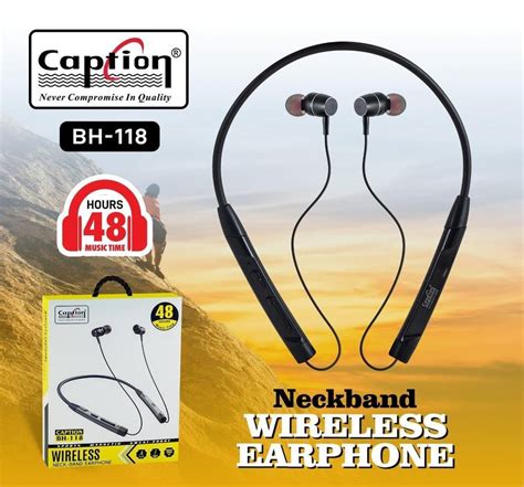 Black Bh Caption Neckband Wireless Earphones Mobile Laptop And